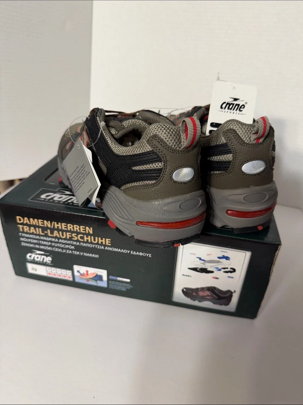 Crane Men's Olive Trail Athletic Shoes with Red Accents